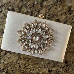 Lot of 7 - Elegant Cream/Off-White Clutch Purses with Crystal Embellishments